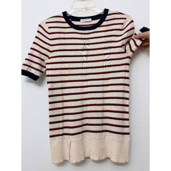 Equipment Brienne Stripe Knit Tee Sweater Top Red White Split Hem Ringer XS - Picture 5 of 15